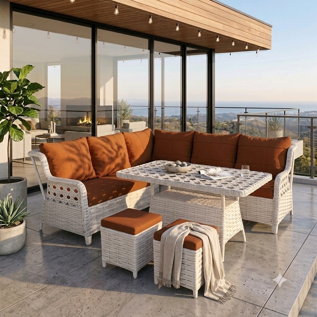 Rattan Köşe Koltuk Takımı, Balkon Oturma Grubu, Bahçe Mobilyası SIFIR - 4