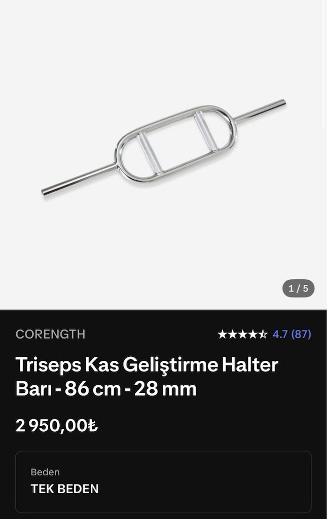 Decathlon Triceps ve Ön Kol (Hammer Curl) Barı (86 cm - 28 mm) - 9