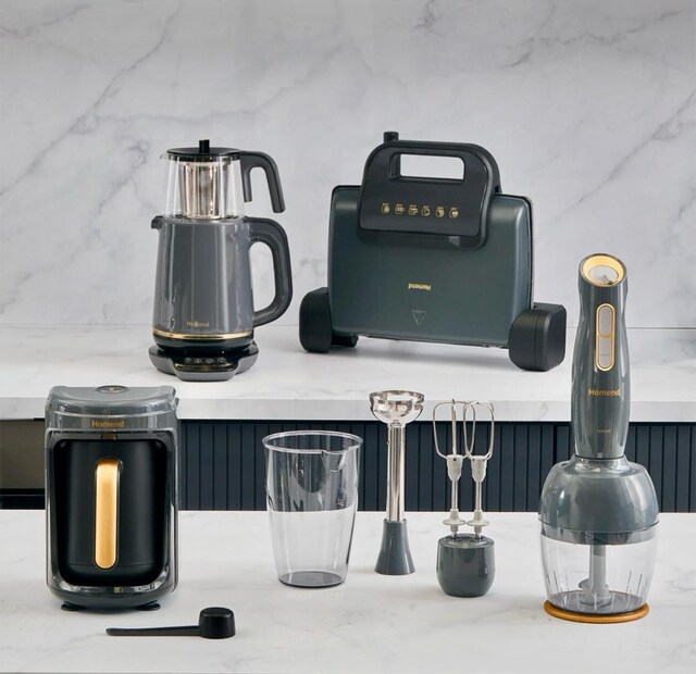 (GARANTİLİ) Homend 4’lü Çeyiz Set Çaycı +Tost-Kahve Makinası + Blender