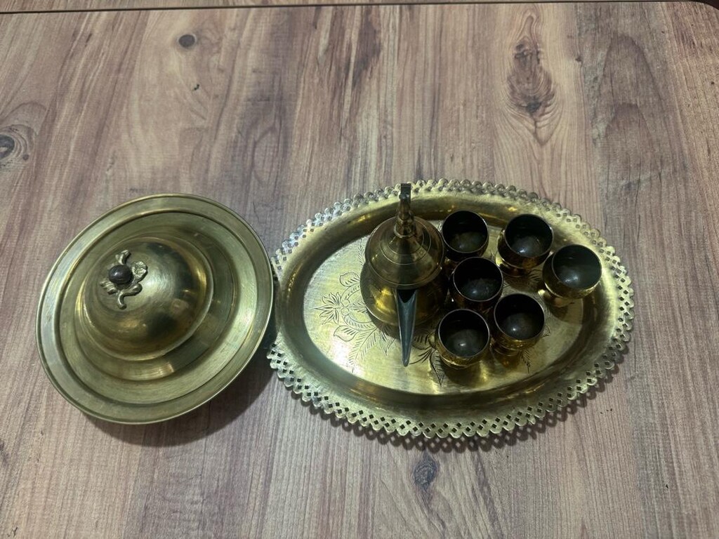 Vintage Pirinç Zemzem Suyu Servis Seti ve Hurmalık&Lokumluk - 8
