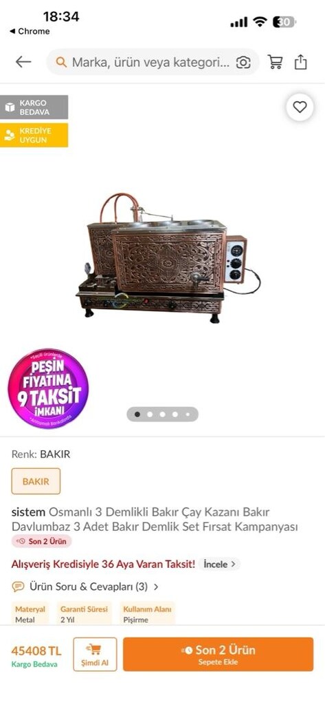 3 Demlikli Bakır Çay Kazanı - 2
