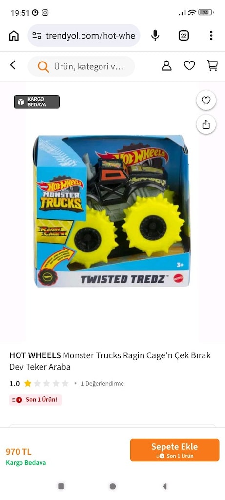 HOT WHEELS Monster Trucks Ragin Cage'n Çek Bırak Dev Teker Araba - 6