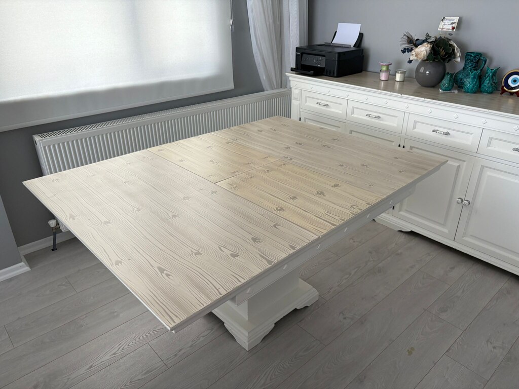 Beyaz açılabilir yemek masası + 6 sandalye + beyaz konsol - 7