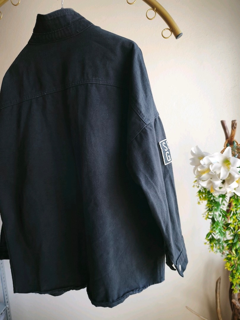 Siyah Yıpratmalı Armalı Denim Ceket Gömlek – L Beden - 10
