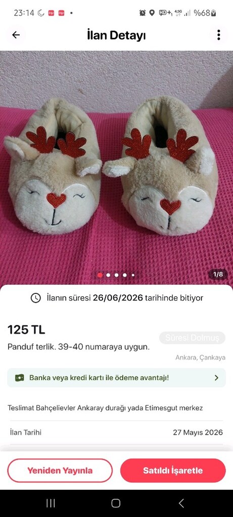 Panduf terlik. 2 adettir. Adet fiyatıdır. Köpekli olan 42-44 numara. - 9