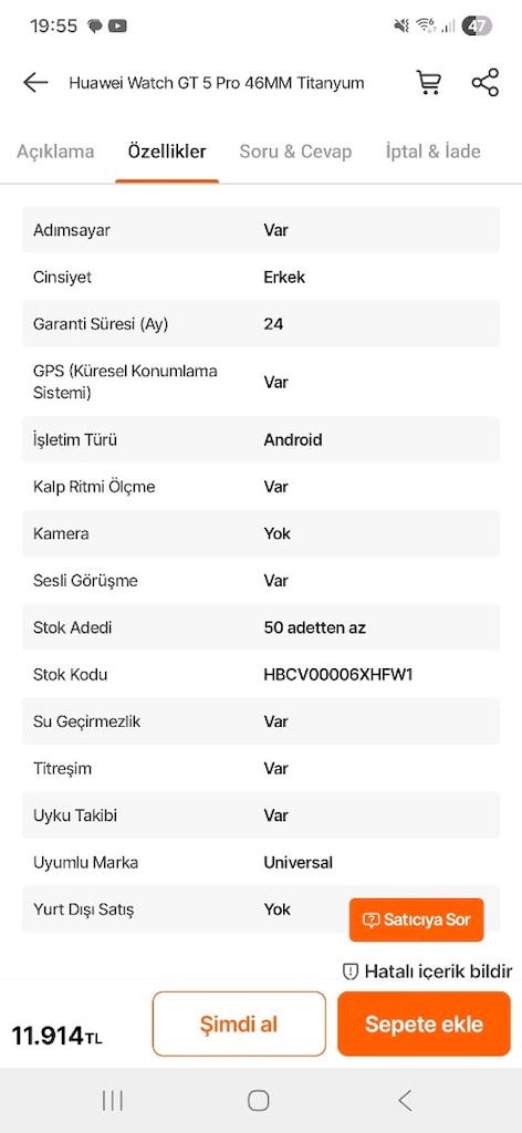HUWAİ GT 5 PRO TİTANİUM AKILLI SAAT(SON FİYAT PAZARLIK TEKİF ETMEYİNİZ - 11