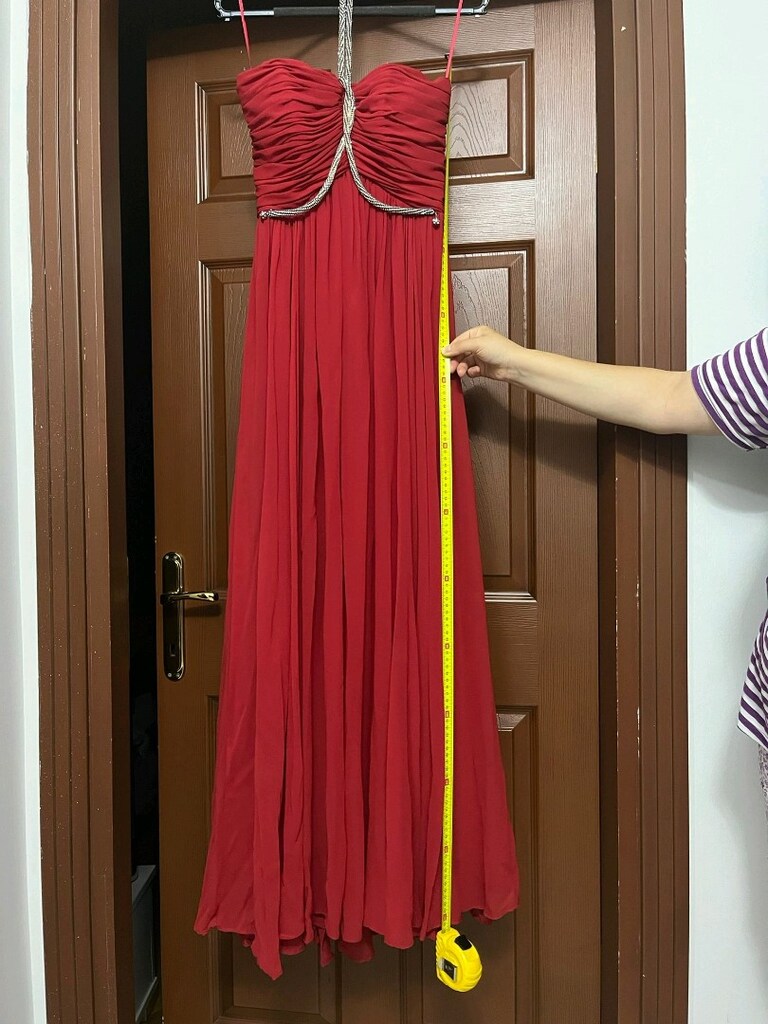 Kırmızı Straplez Elbise 38 Beden - 3