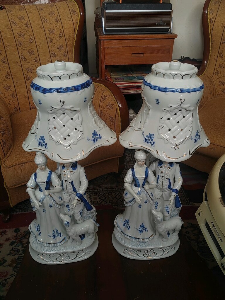 Vintage porselen çift Abajur 50 cm - 2