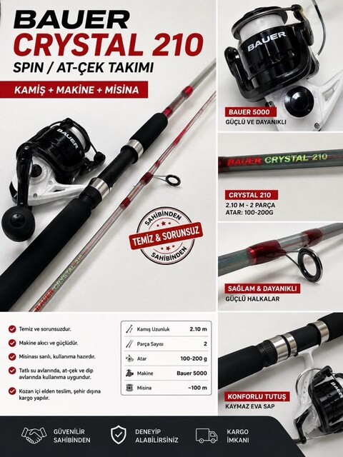 Satılık Bauer Crystal 210 Kamış + Bauer 5000 Makine + Misinalı Hazır