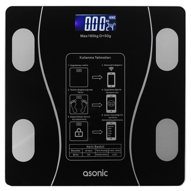 ASONIC BS260 260*260MM 2*AAA PİL HEDİYELİ SİYAH DİJİTAL BLUETOOTH BASK