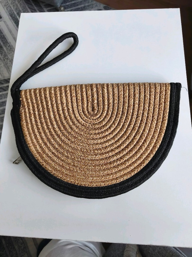 çanta hasır clutch yarım ay