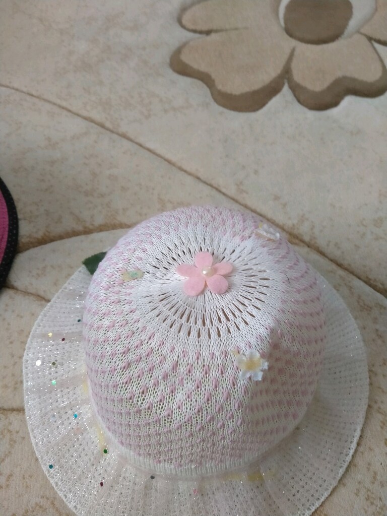 şapka hasır beyaz pembe desenli - 3
