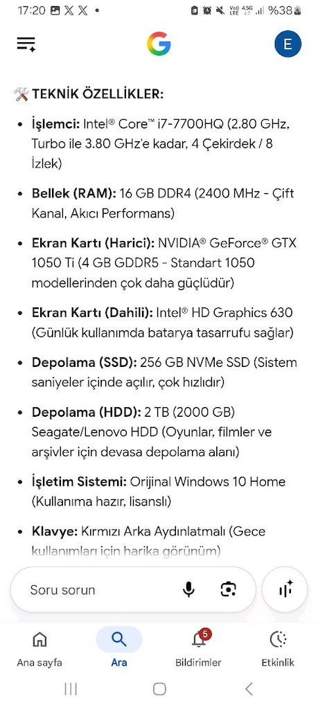 LENOVO LEGION Y520 – OYUNCU VE PERFORMANS LAPTOPU - 8