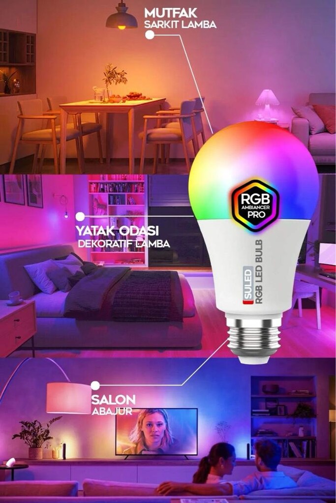9W RGB KUMANDALI LED AMPUL ÇOK RENKLİ - 4