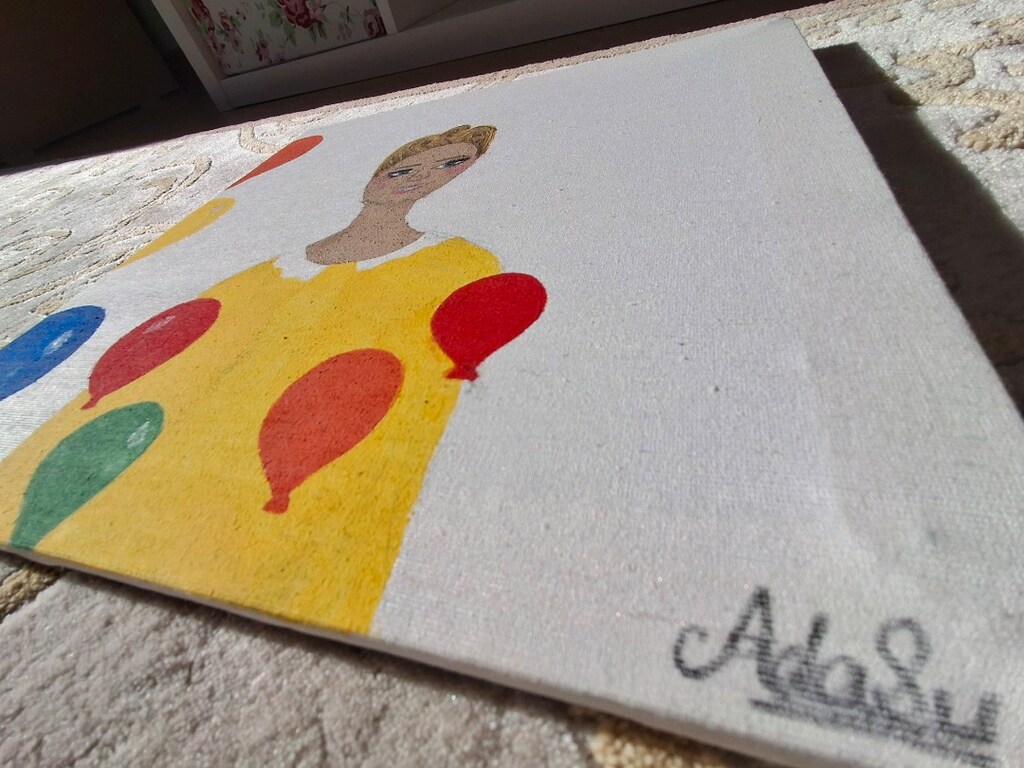 İçi Boş Balonlar Dolu Kalpler Tuval üzerine akrilik boya 30 x 30 cm - 2