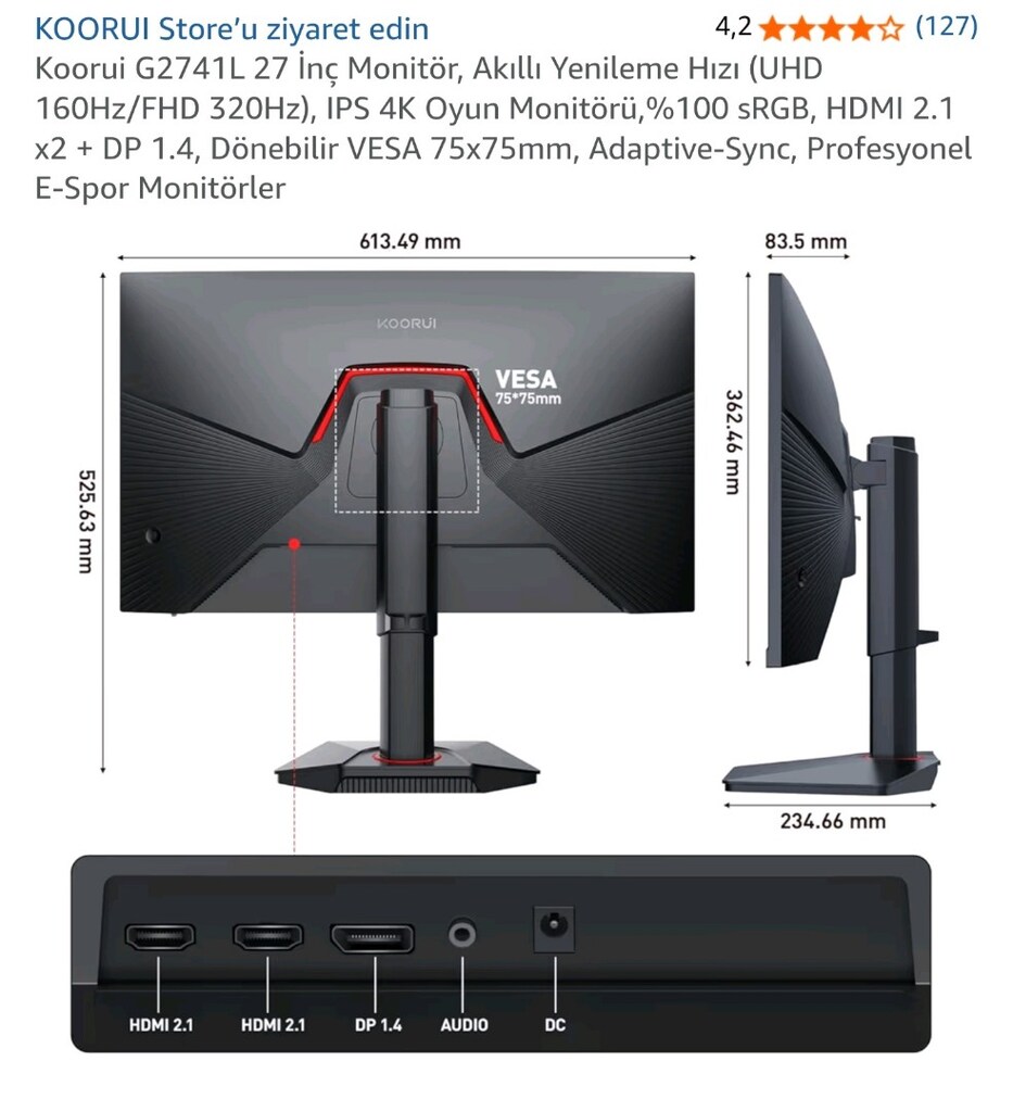 KOORUI G2741L 27 İnç 4K 160Hz Sıfır Oyuncu Monitörü - 2