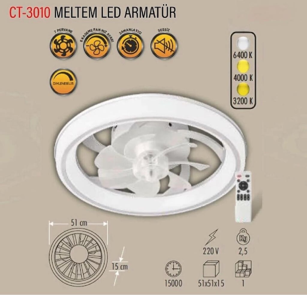 Cata CT-3010 Meltem Led Tavan Vantilatörü, tavan armatürü, kumandalı - 3
