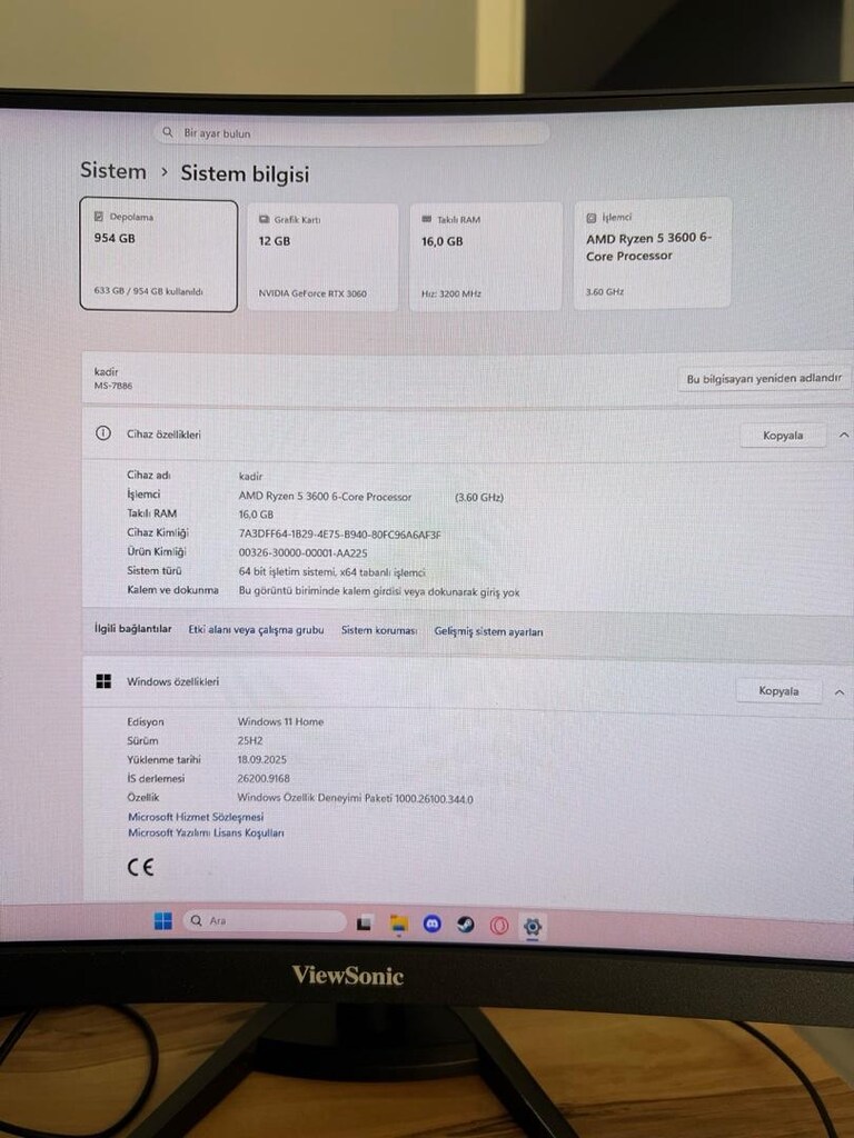 TERTEMİZ GAMİNG PC RTX 3060 12GB/16GB RAM/1TB SSD/RYZEN 5 3,6GHZ - 6