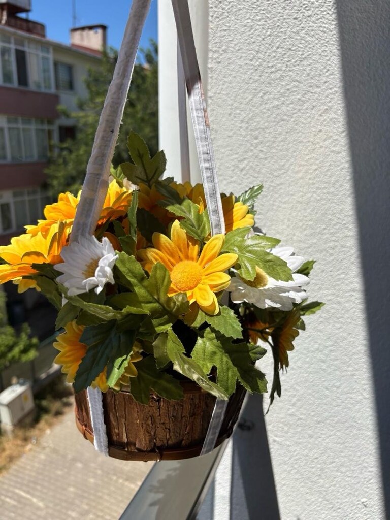 el yapımı ipli asılabilen papatya saksı buketi - 4