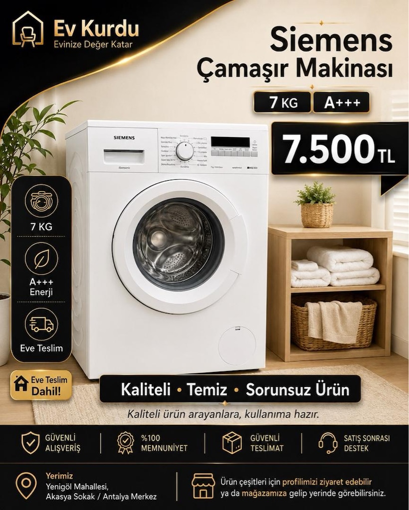 SİEMENS 7kg ÇAMAŞIR MAKİNESİ KALİTELİ SORUNSUZ ARAYANLARA EVE TESLİM