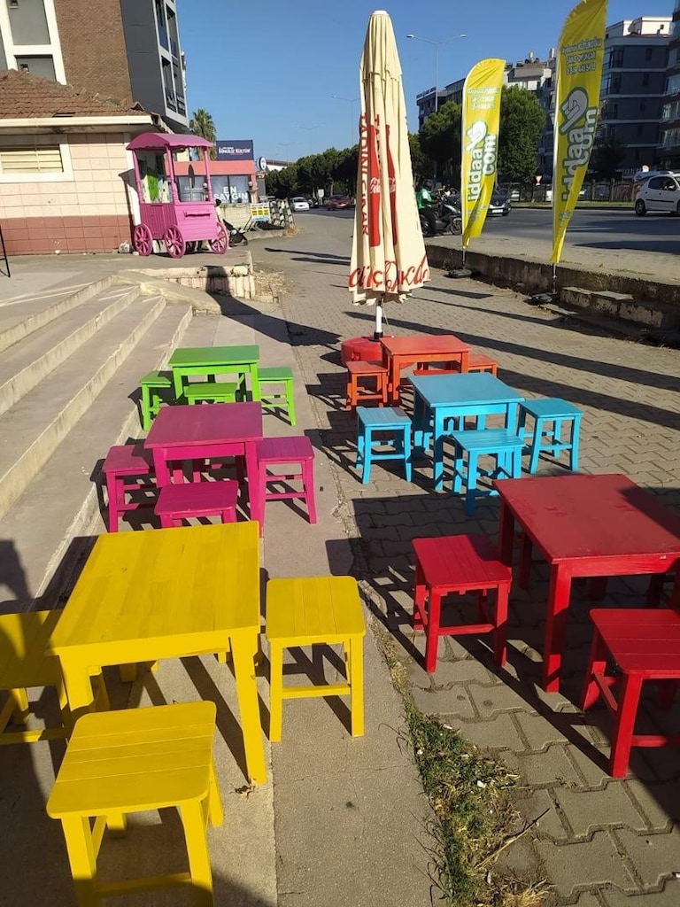 Renkli Masa Tabure Set, Şemsiye Bahçe Dekorasyon - 2