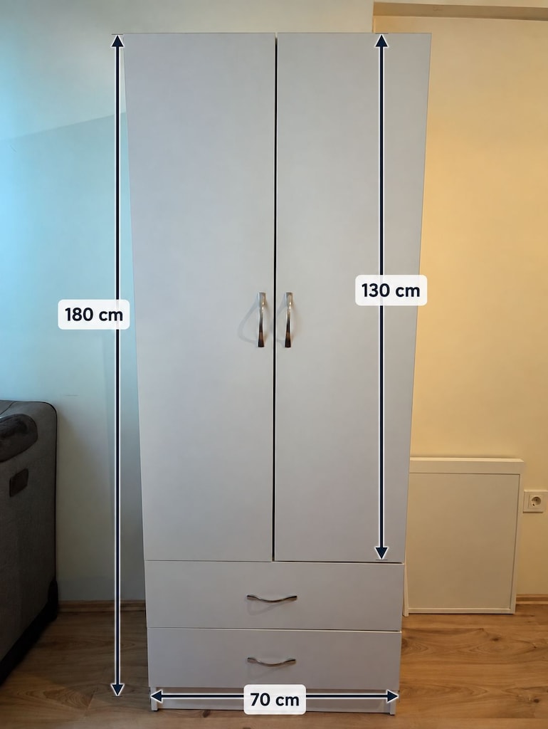 2 Kapaklı, 2 Çekmeceli Beyaz Gardırop - 2