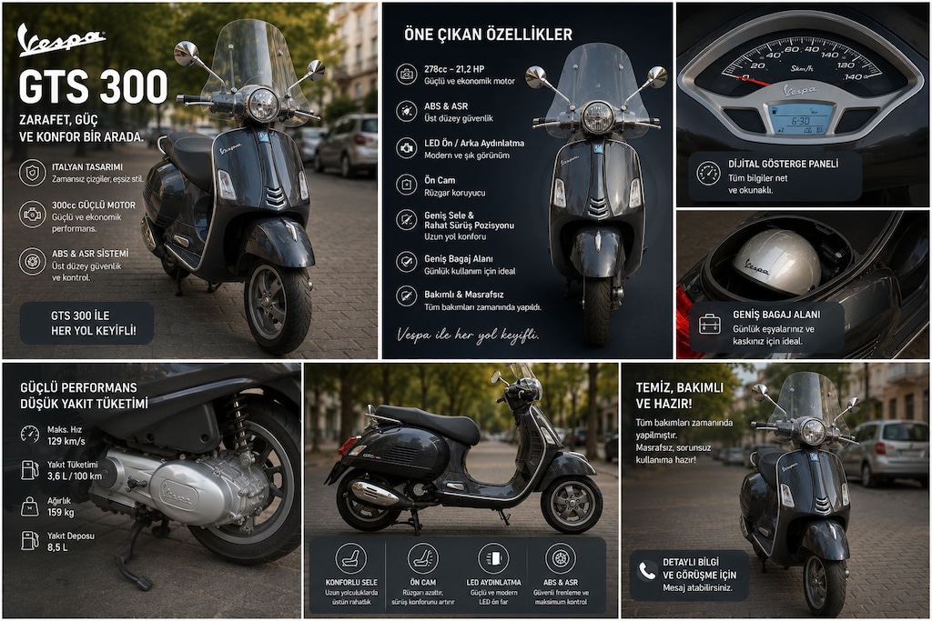 Masrafsız Vespa GTS 300 | Hasarsız | Yeni Bakımlı