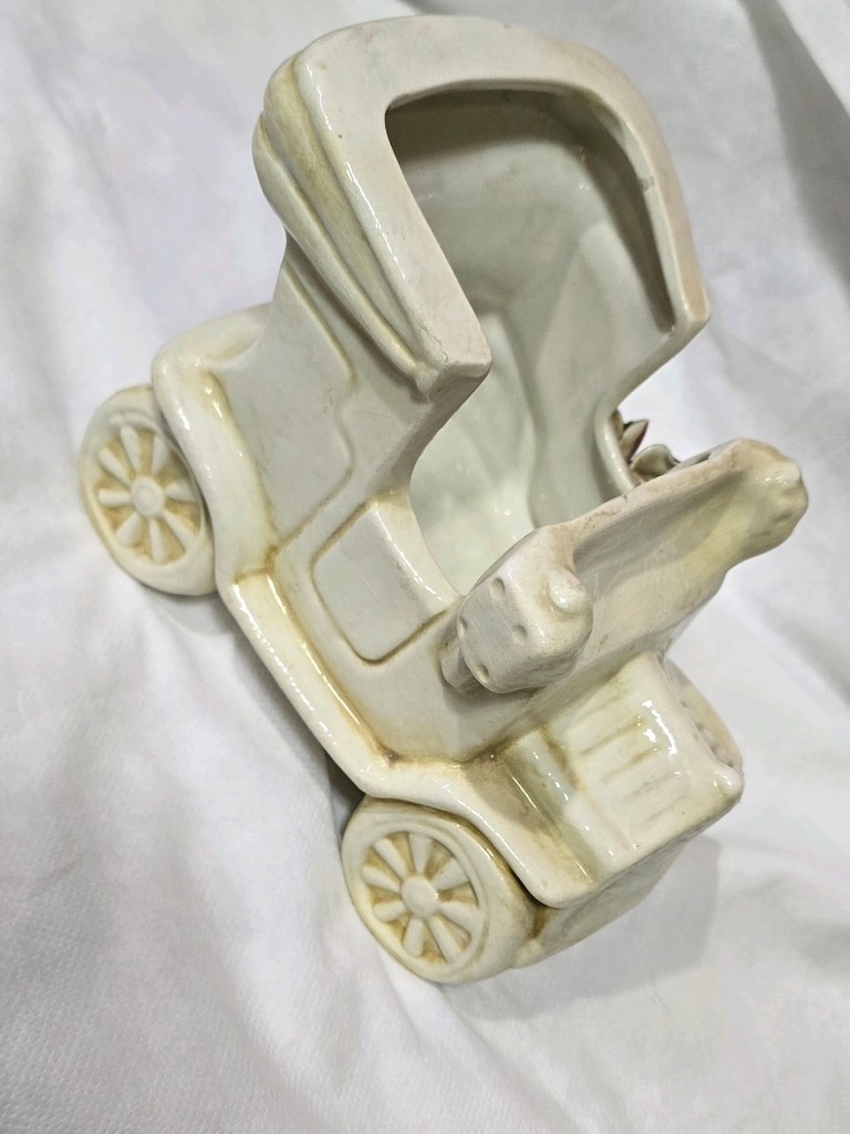 Vintage Porselen At Arabası Saksılık Çiçeklik kapidomonte Gül Detaylı - 4