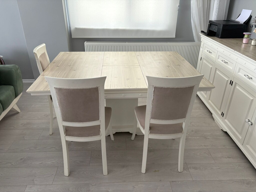 beyaz açılabilir yemek masası + 6 sandalye - 5