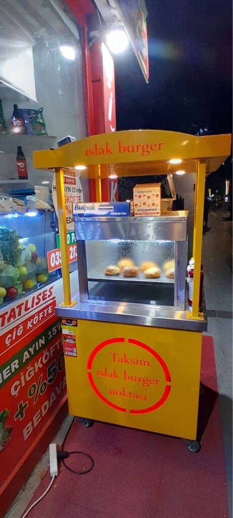 Komple Islak Burger Arabası ve Isıtma Tezgahı (Tekerlekli / Tenteli) - 4