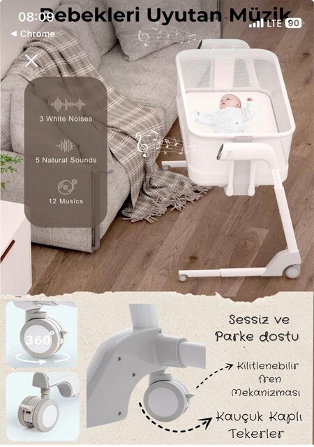 Kiwi Cozy Premium 3in1 Ağlamaya Duyarlı Anne Yanı Beşik, Park Yatak