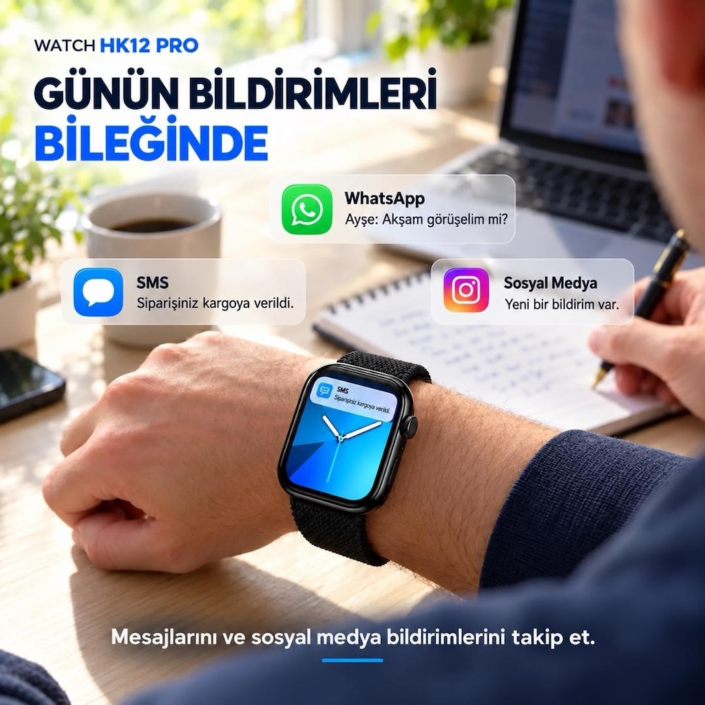 HK12 Pro 46MM YEMİ SERİ WHATSAP MESAJLAŞMA,7-10 Gün Şarj - 6
