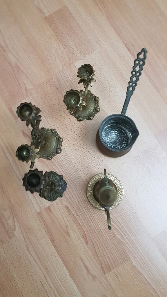 sarı pirinç mumluk bakır cezve sarı küçük ibrik - 3