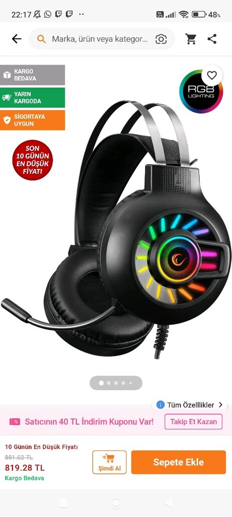 RAMPAGE ZENGIBAR 7.1 RGB mikrofonlu OYUNCU KULAKLIĞI - 4