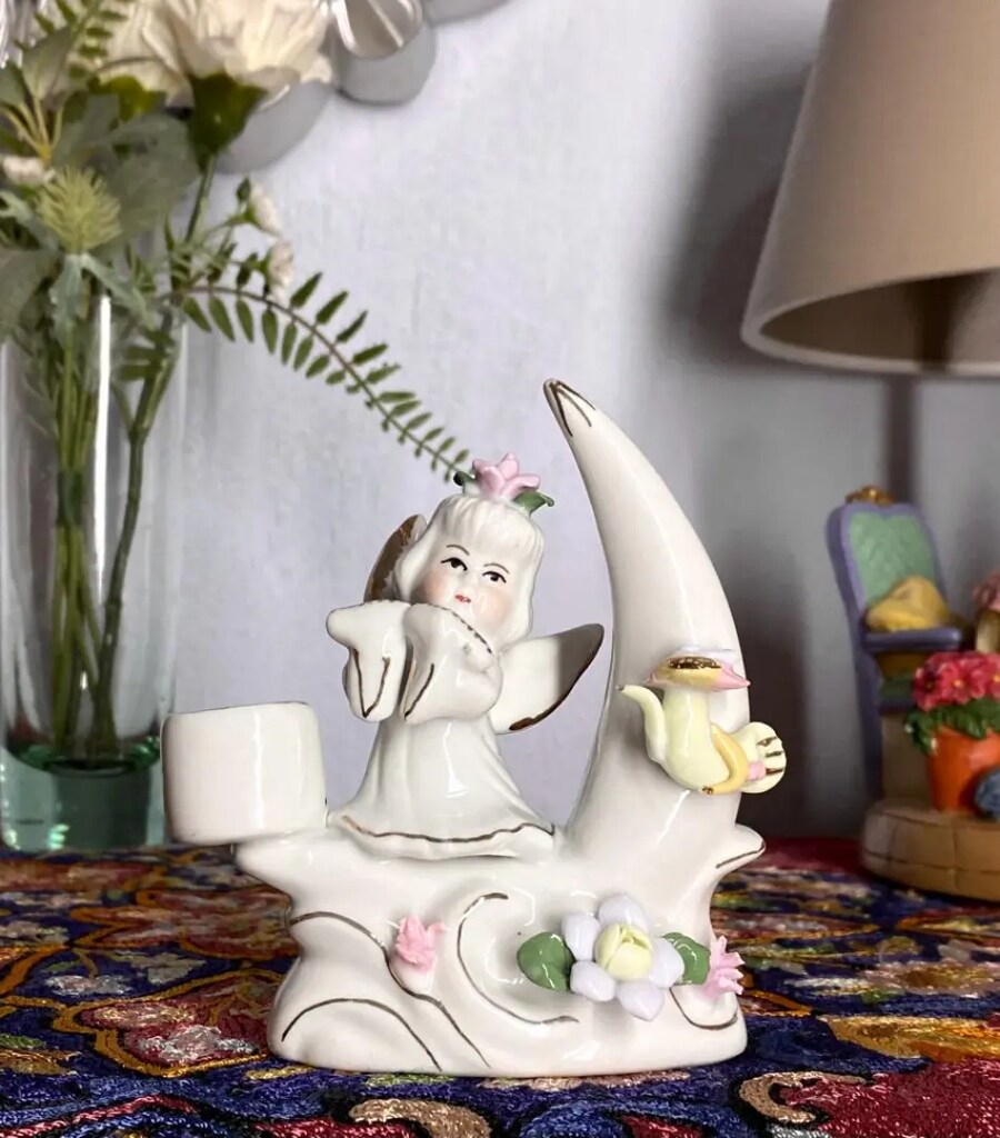 Vintage Capodimonte Çiçekli Porselen Şamdan & Biblo - 4