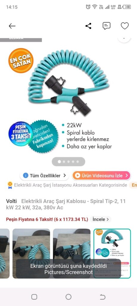 Volti Spiral Elektrikli Araç Şarj Kablosu - 4