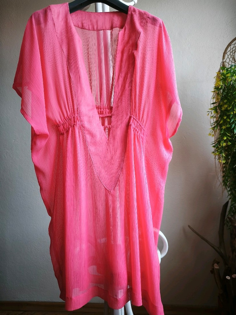 Fuşya Şifon Mini Pareo Kaftan V Yaka Lastikli L - 7