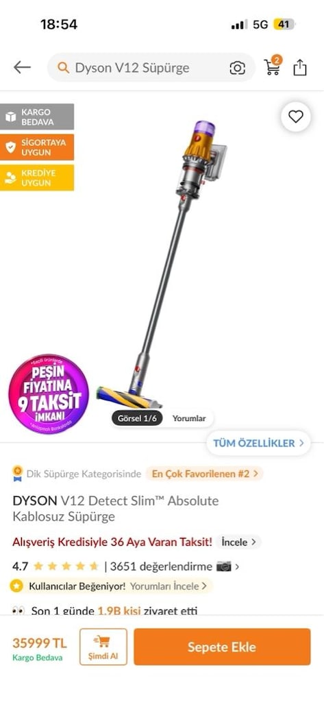 ACİL ! dyson v12 süpürge çok az kullanıldı