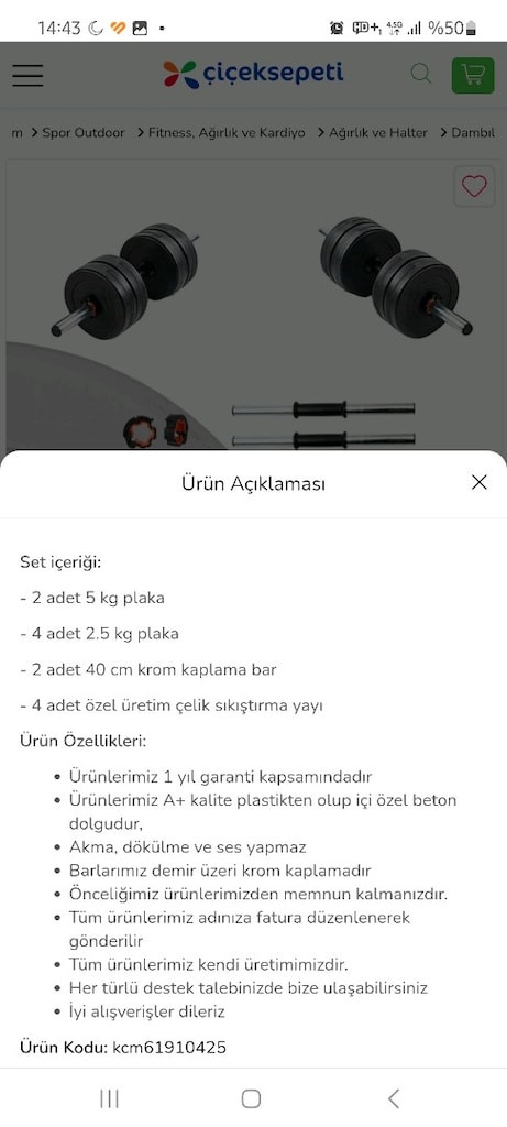 ECG Dambıl ağırlık plakaları. 20 kg. lık set.Set içeriği son resimde. - 20