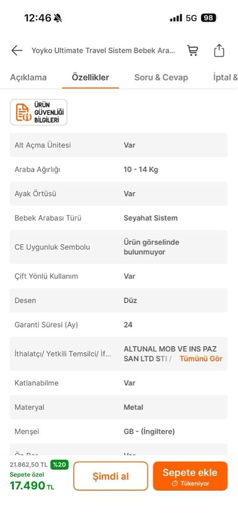 yoyko bebek arabası ve oto koltuğu seti travel sistem - 6