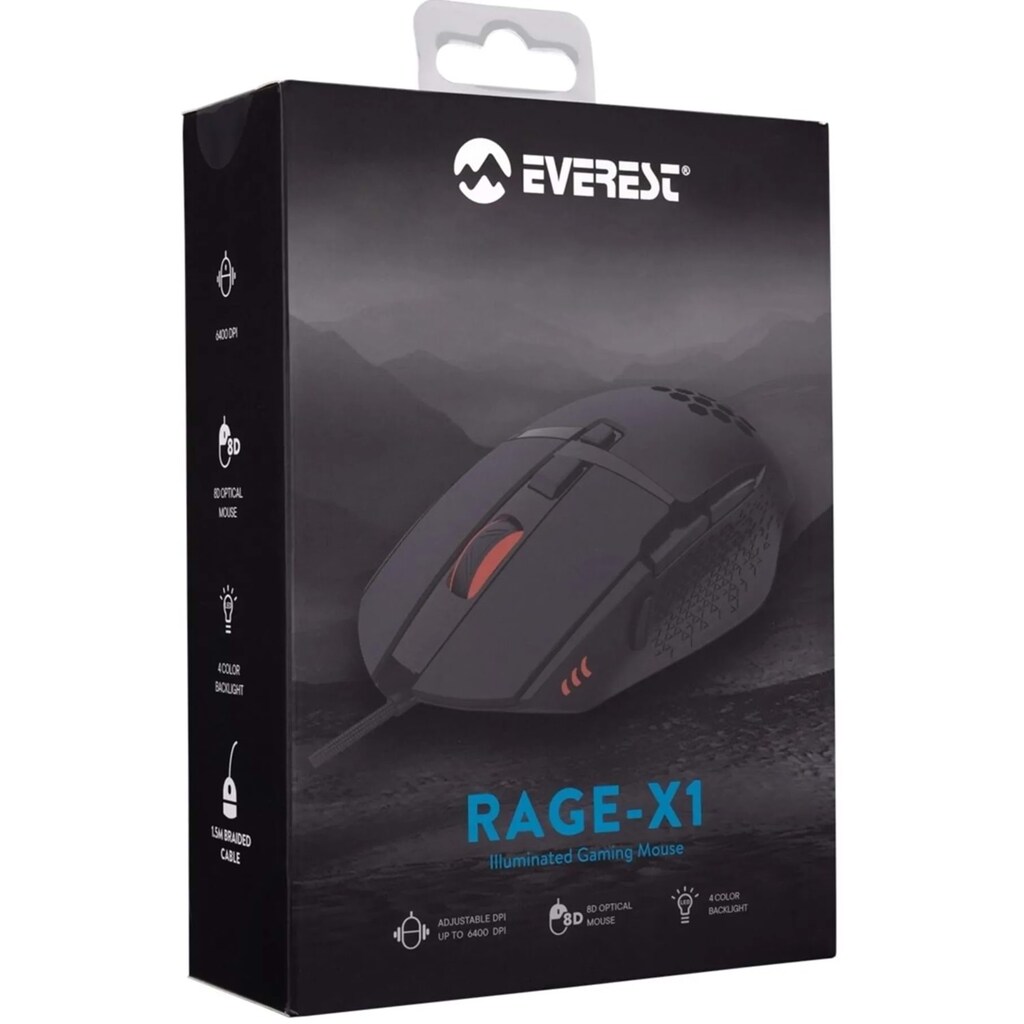 Everest RAGE-X1 Usb Siyah 8 Tuşlu Led Işıklı 6400dpi Gaming Oyuncu Mou - 4