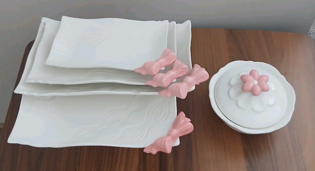 Pembe Fiyonklu Şık Sunum ve Servis Tabağı Takımı - 2