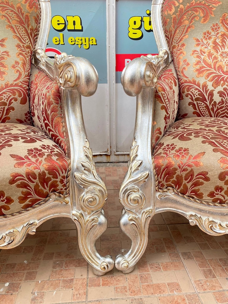 2. EL Milenyum Özel Yapım Eskitme Gümüş Avangart 2 Adet Berjer - 9
