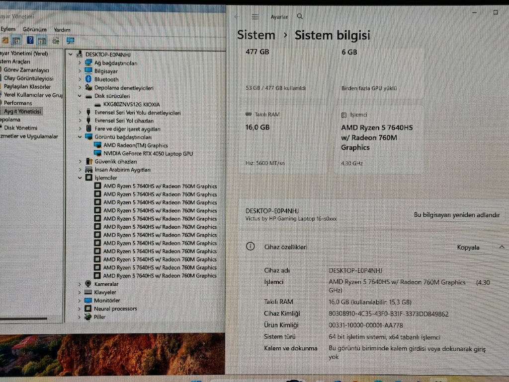 HP Victus 16 Ryzen 5 7640HS RTX 4050 6GB 105W 16GB DDR5 512GB SSD - 6