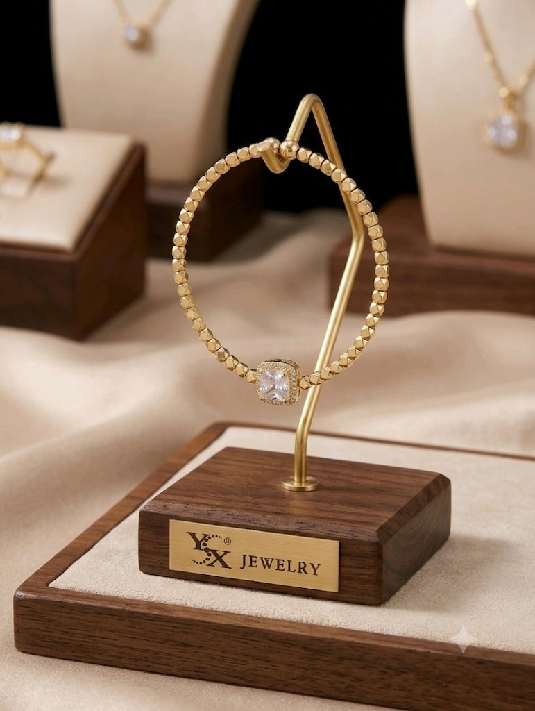 Sıfır YSX Jewelry Kare Tek Taşlı Altın Rengi Bileklik - 2