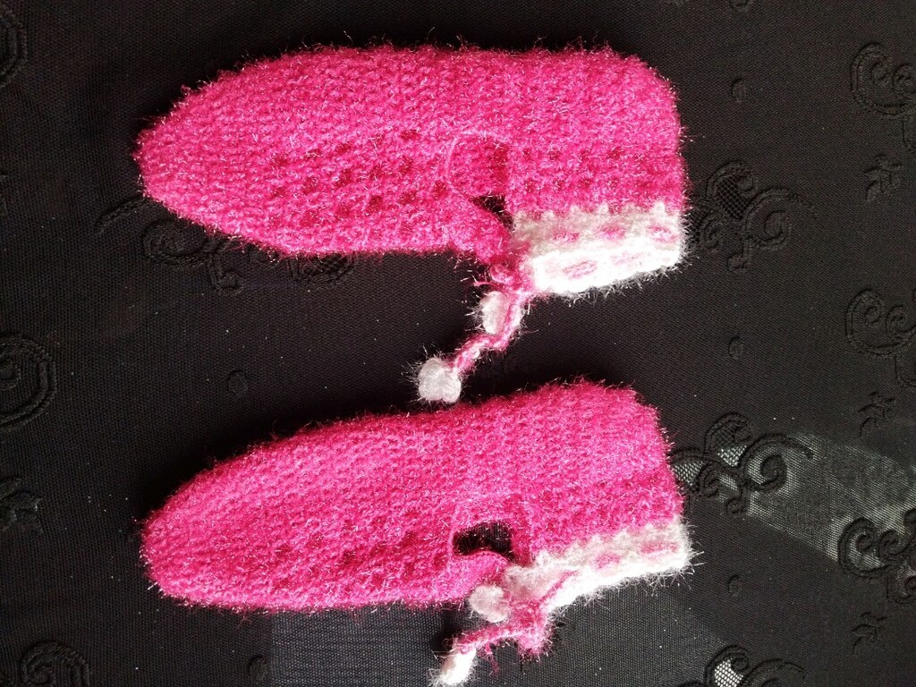 EL emeği örgü simli kalın ip pembe patik - 5