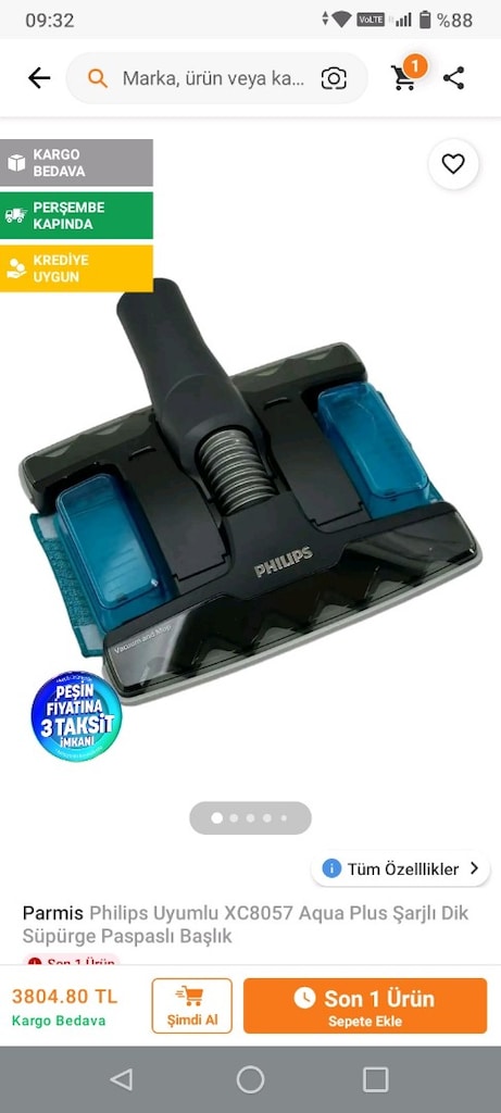 Philips xc8057 agua plus şarjlı dik süpürge ORJİNAL paspaslı başlık - 6