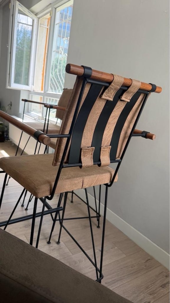 3 Adet Endüstriyel Bar Sandalyesi 65 cm | Ahşap Kolçaklı - 3