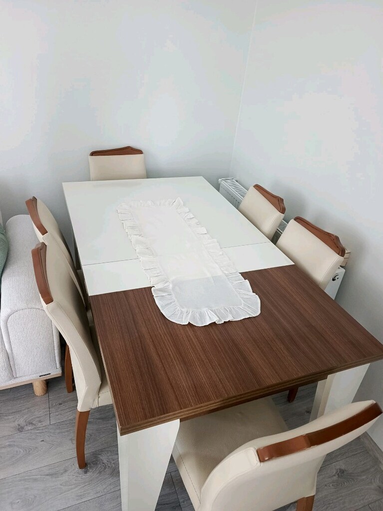 Açılabilir yemek masası 6 sandalye deri kumaş kaşıklık bölmesi bulunur - 3