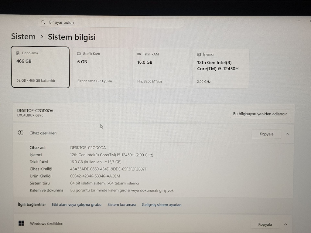 CASPER EXCALİBUR G870 İ5-12. NESİL RTX4050 - 7